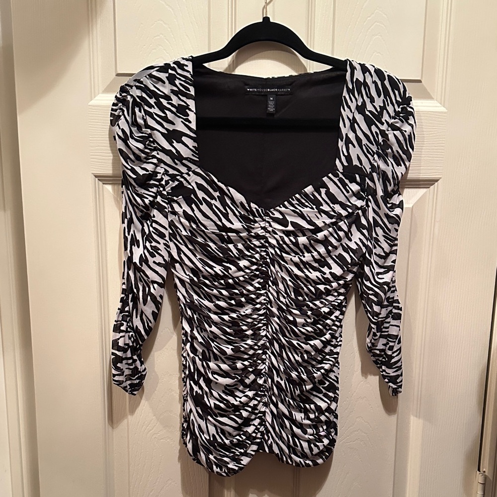 WHBM Black and White Ruched Women's Top